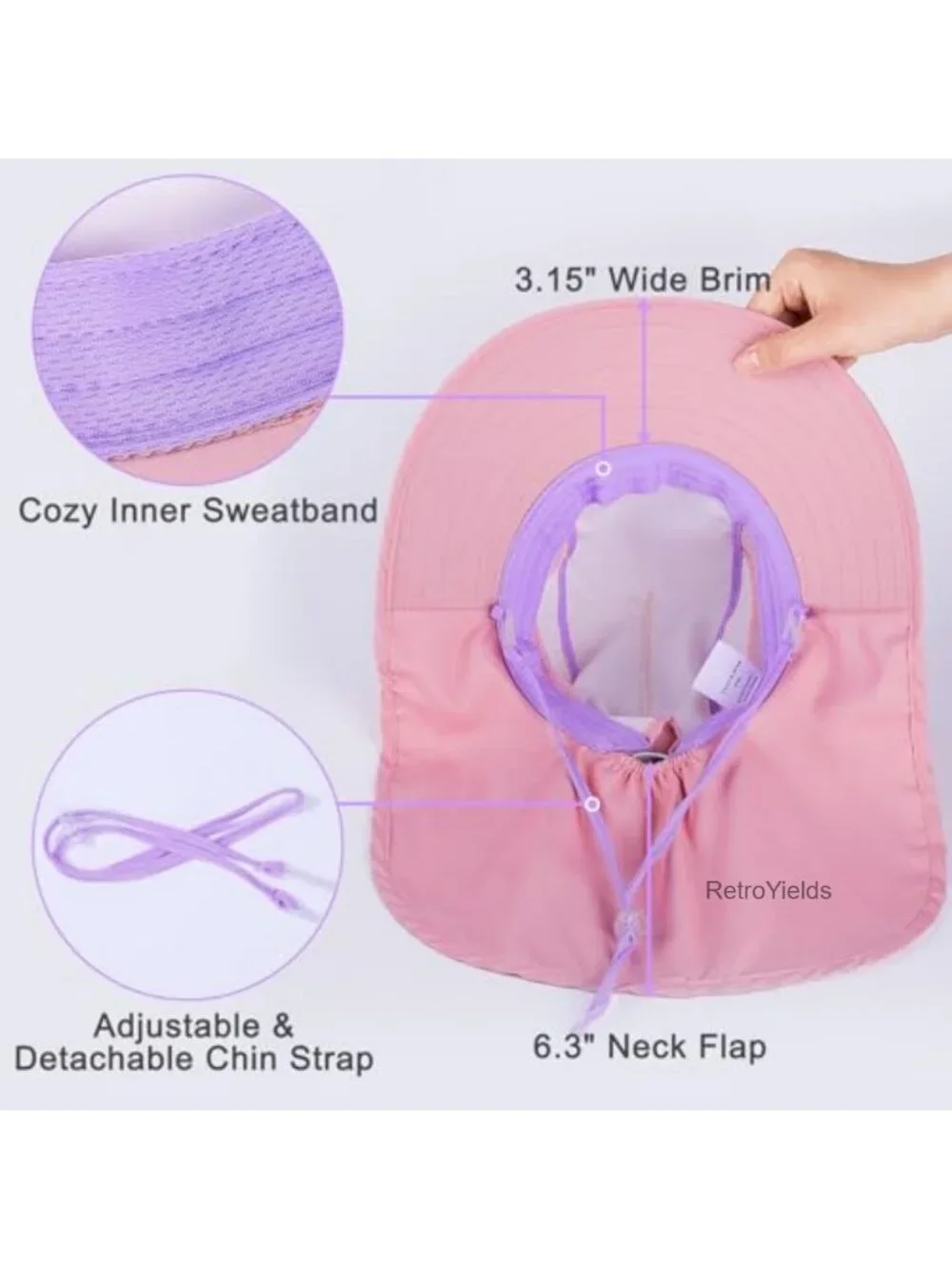 Kids UPF 50+ Sun Hat Wide Brim Neck Flap Adjustable Chin Strap Breathable Mesh